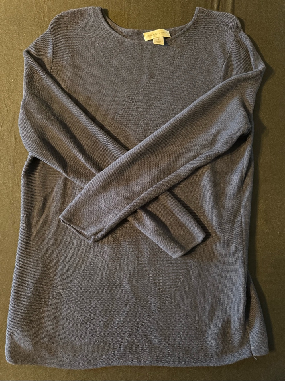 Christopher & Banks Navy Crewneck Sweater with Subtle Texture